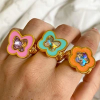 new ins vintage colorful butterfly zircon y2k ring sweet butterfly flower rings for women girls fashion aesthetic jewelry gift