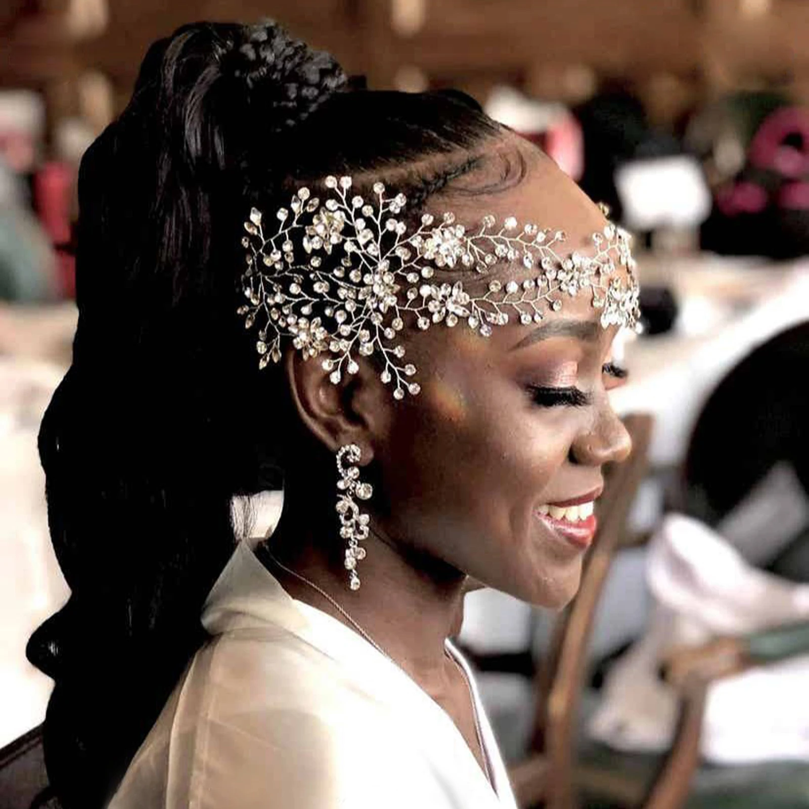 

Повязка на голову для невесты HP242, серебристая, со стразами, украшение для волос