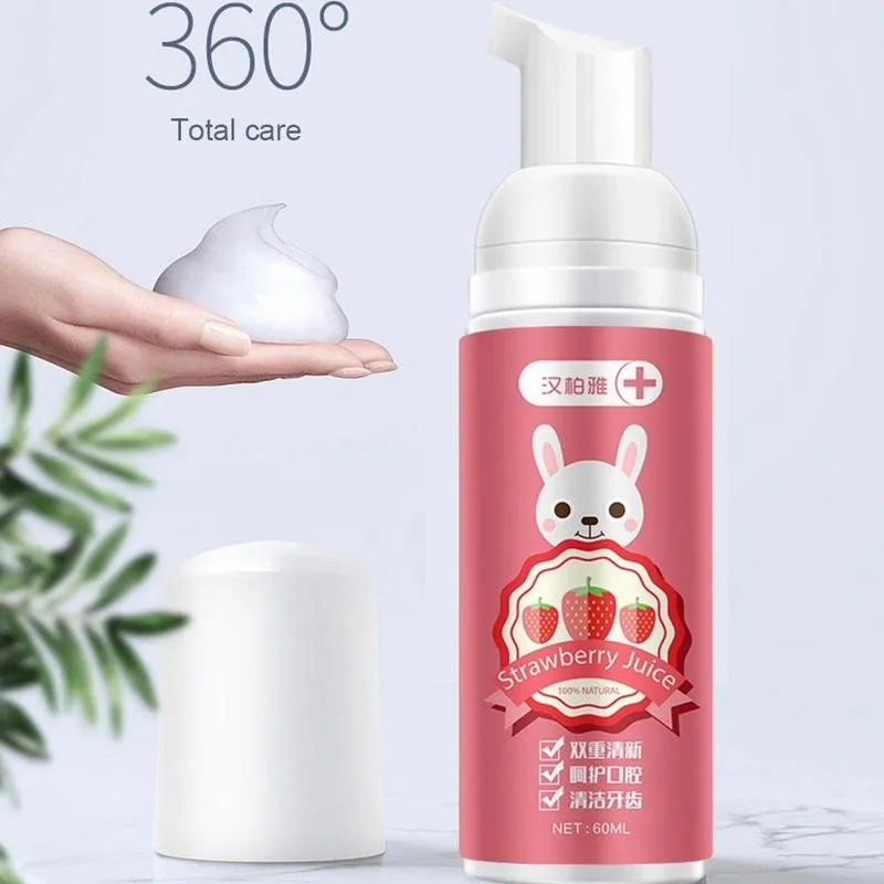 Pasta de dientes de espuma de fresa, herramienta de cuidado Dental para eliminaci&oacute;n de manchas, limpieza bucal, blanqueamiento, Mousse, 60ml-3