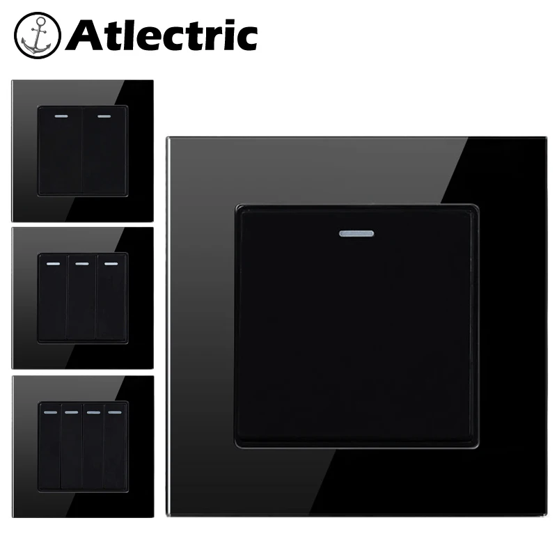 Atlectric 1 2 3 4 банды 1 2 Позиционный выключатель, выключатель для света ВКЛ/ВЫКЛ настенный кнопочный выключатель лампы из закаленного стекла Панель переключатель,кнопки,кнопка включения
