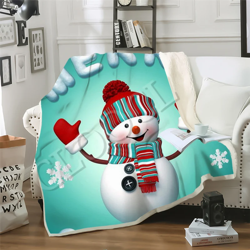 

CLOOCL Sofa Travel Youth Bedding Snowman Christmas 3D Print Double Layer Casual Fashion Blankets Bedspread for Plush Sofa Quilt