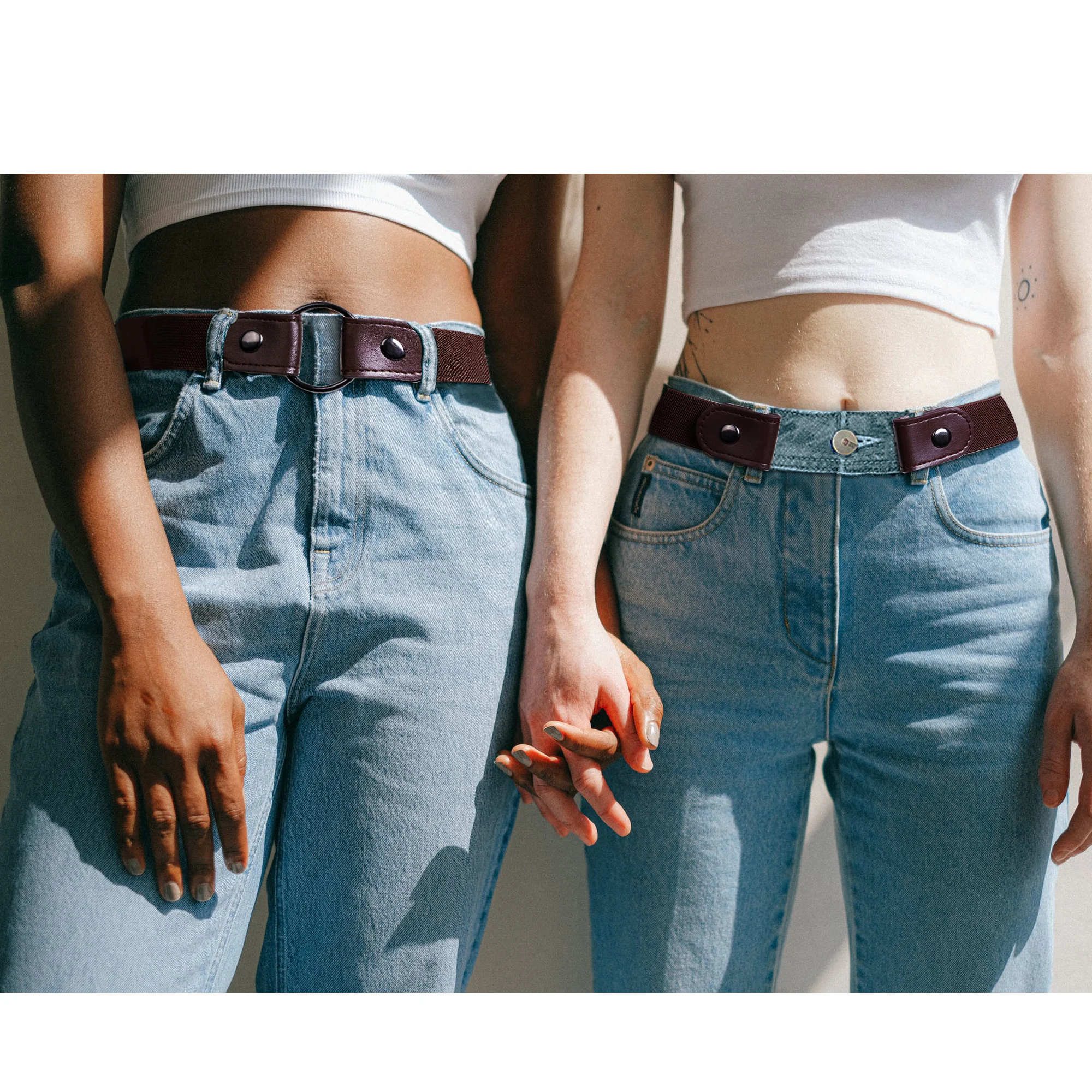 

Women Fashion Buckle-Free Belt Elastic Band Snap Button Waistband Female Jeans Belt Women's Belts for Dress Corset Belts