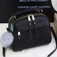 2021 girl messenger bags with fair ball tassel fashion pu leather handbag for women female shoulder bags ladies party handbags