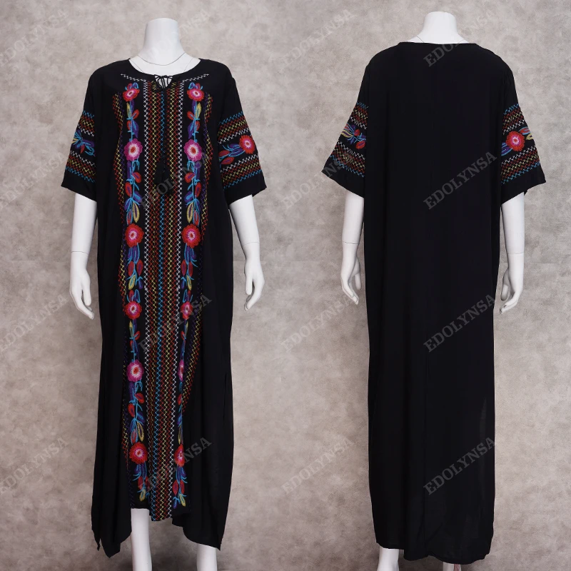 Хлопковая пляжная туника-Кафтан с вышивкой накидка для пляжа женское бикини