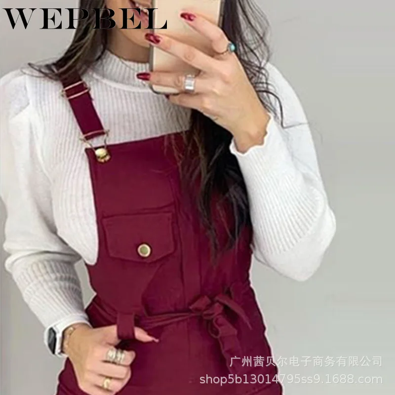 

Mandylandy Women Elegant Skinny Lace Up Sling Jumpsuit with Pocket Lady Slim Fit Bib Trousers Female Romper Overalls