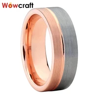 8mm rose gold flat shape mens womens tungsten carbide ring grooved brushed finish wedding band comfort fit