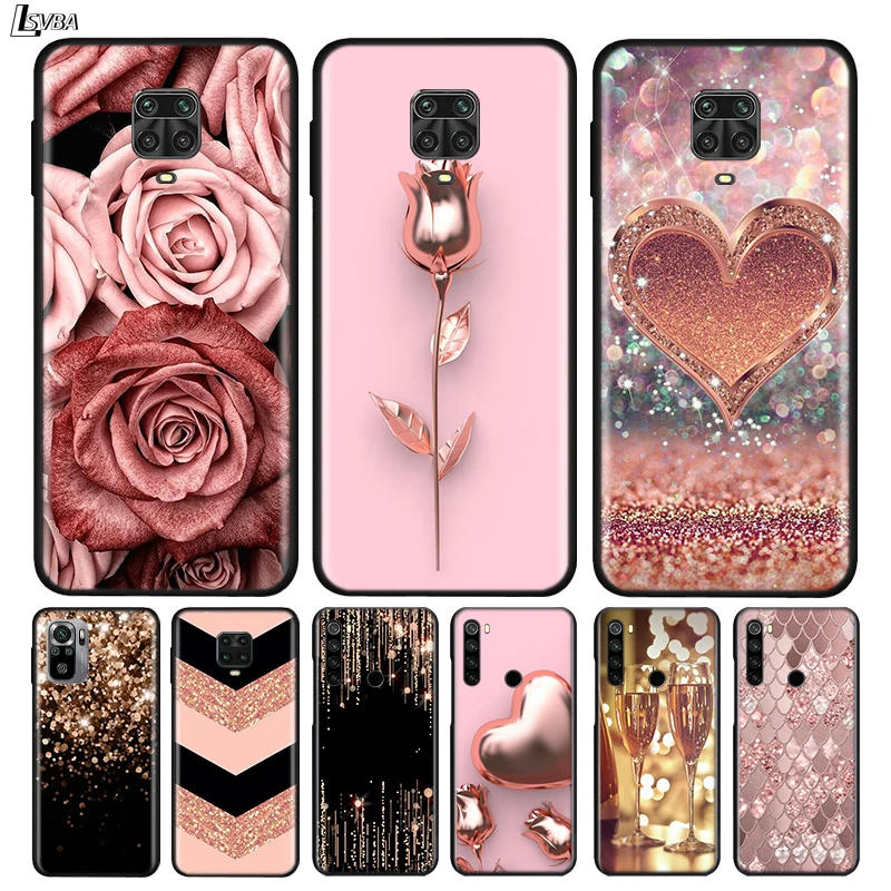 Coque de téléphone en Silicone Rose et or Style amour pour Xiaomi  compatible modèles Redmi Note 11