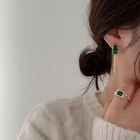 AOMU новые корейские Роскошные прямоугольные зеленые циркониевые длинные металлические серьги-подвески с кисточками для женщин Простые темпераментные Ювелирные изделия Подарки