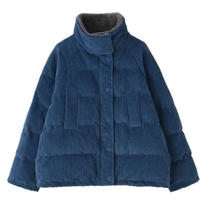 

Short Style Parkas Women Solid Stand Collar Corduroy Warm Students Plus Size Korean Style Bread Clothing Female Winter Leisure