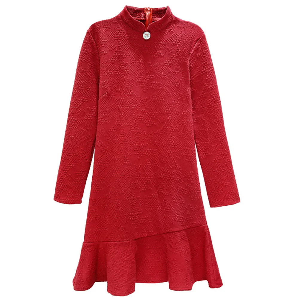 Винтажное платье Ципао китайское Новогоднее 2020 с длинным рукавом зимнее