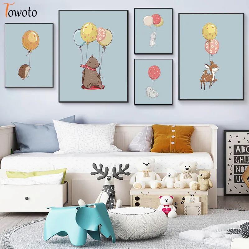 Принты в виде летающих животных с воздушными шарами живопись на холсте