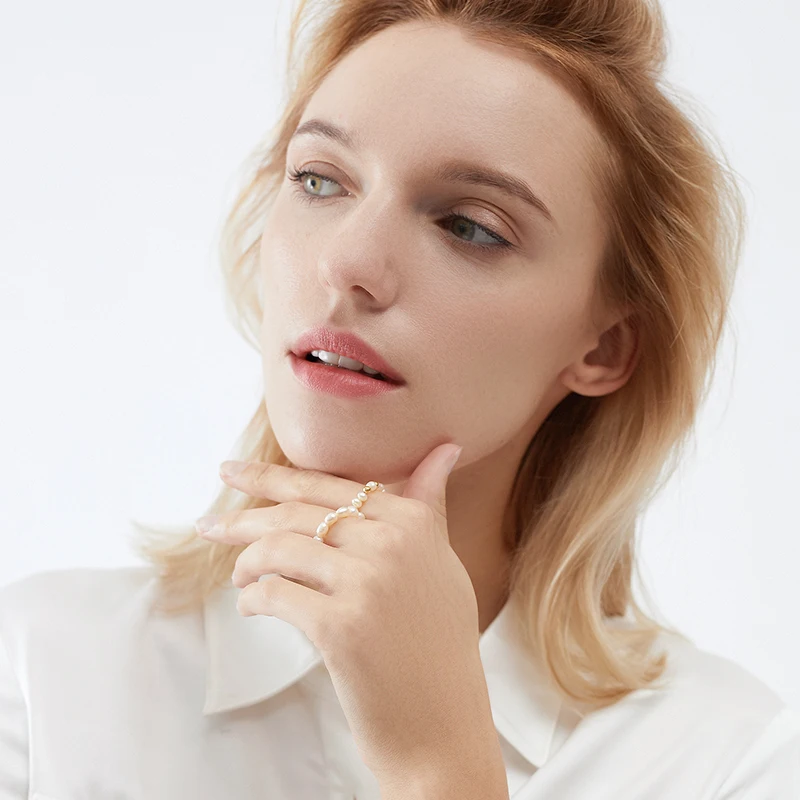 Женские парные кольца с натуральным жемчугом ASHIQI из серебра 925 пробы