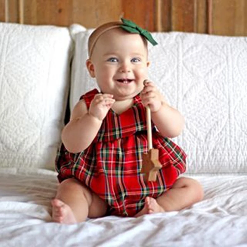 Комбинезон без рукавов в клетку с оборками для новорожденных и маленьких девочек