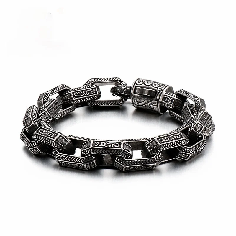 

Punk Link Chain Bracelet Men Stainless Steel Mysterious Symbol Charm Pulseira Masculina Heavy Chunky Armband Jewelry For Man