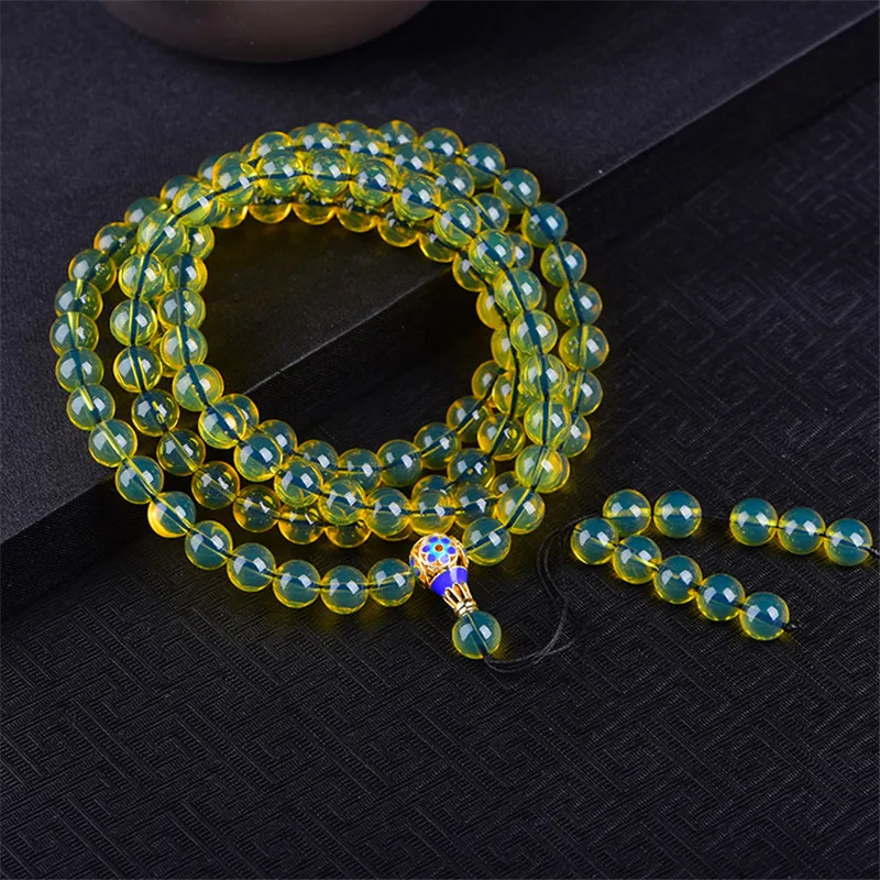 Браслет из агата и голубого янтаря 108 натуральный янтарь воска | Дом сад