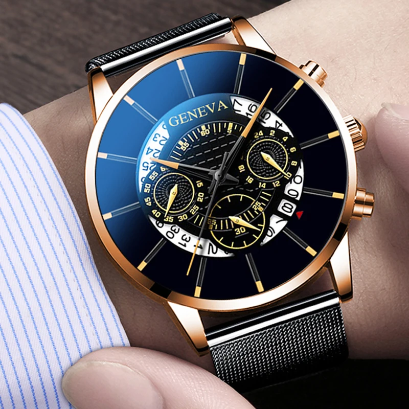

reloj hombre Fashion Mens Watches Luxury Stainless Steel Mesh Belt Quartz Watch Men Business Casual Leather Watch montre homme