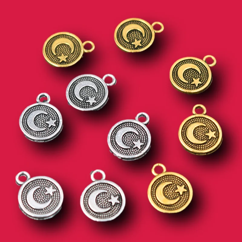 30 шт. Мини Накладной Луной и звездами турецким флагом подвески с мусульманское