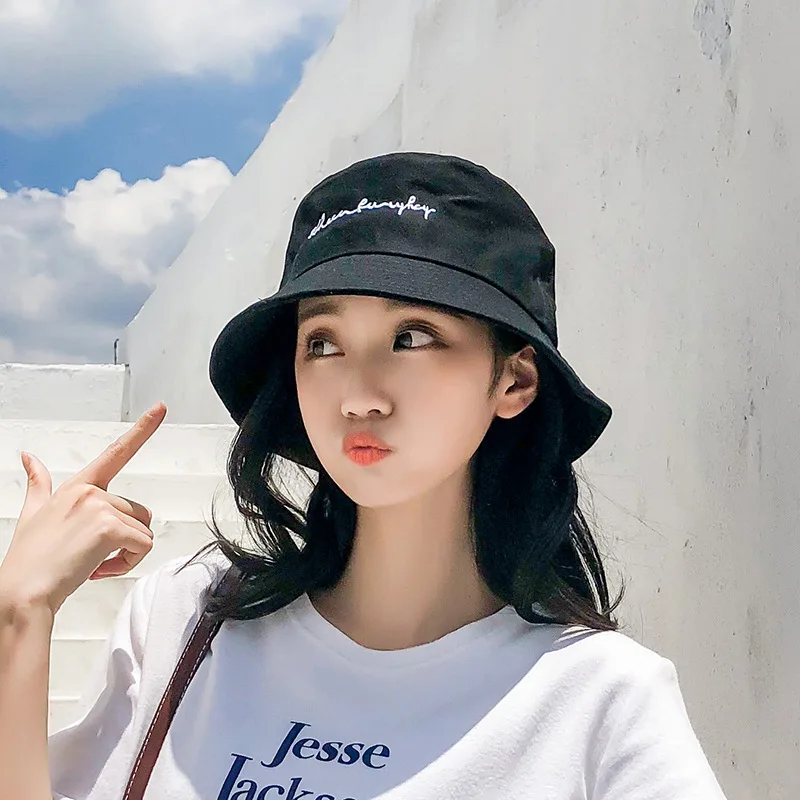 Женские шапки-ведерки Ulzzang унисекс, летние кепки с вышивкой и буквами в Корейском стиле, женская обувь для отдыха, Kawaii, универсальная женская шапка с кошкой