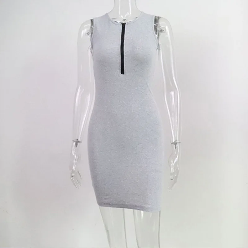 

Sexy Solid Color Tanks Pencil Dress Summer Women Patchwork Design Zipper Decor O-Neck Sleeveless High Waist Slim Hips Mini Dress