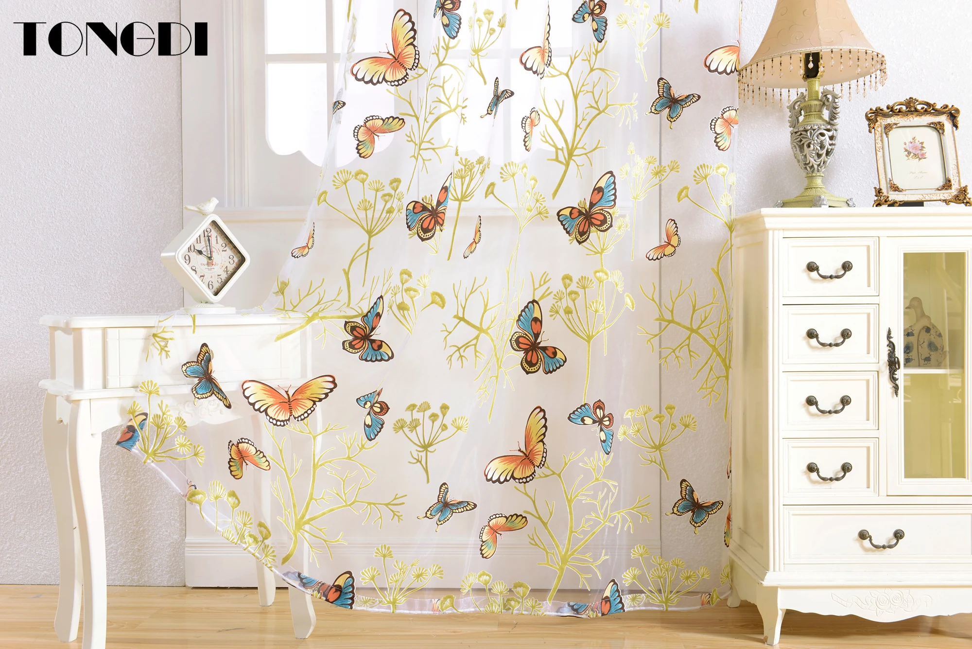TONGDI занавески с принтом бабочек ивовая прозрачная белая тюль прозрачное окно