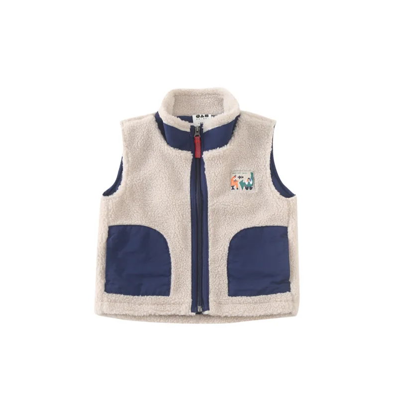 

2020 autumn and winter children's lamb hair vest Korean new products for boys and girls retro contrast color warm vest