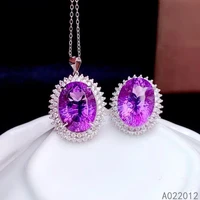 kjjeaxcmy fine jewelry natural amethyst 925 sterling silver trendy girl pendant necklace chain ring set support test hot selling