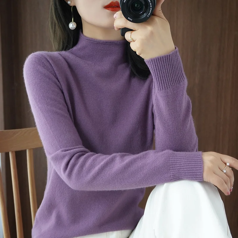 

Autumn Winter New Turtleneck Cashmere Sweater Women Knitted Pullover Fashion Keep Warm Long Sleeve Loose Solid Color Pull Tops