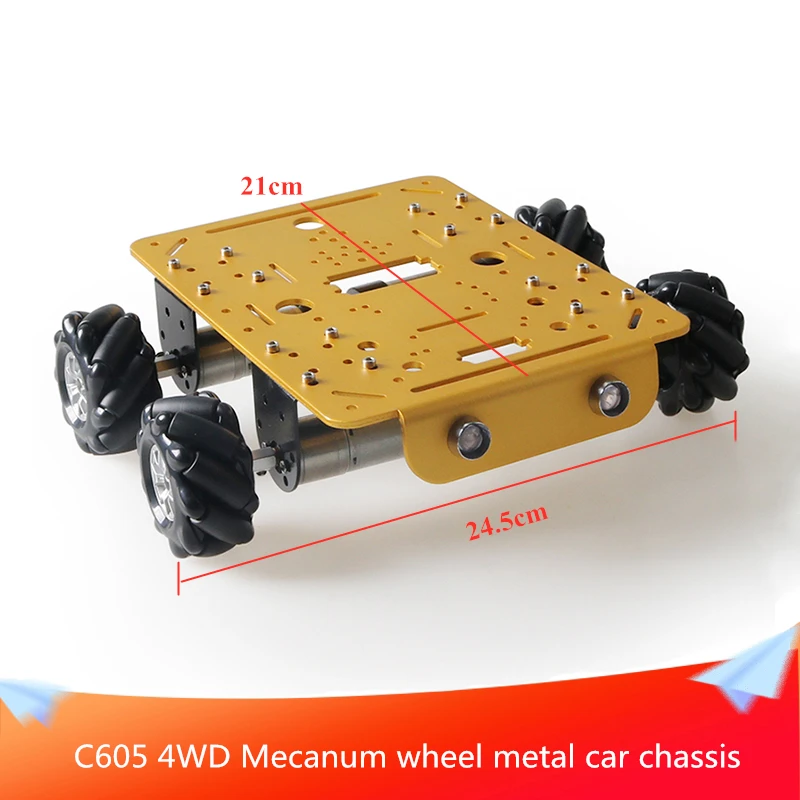 

With Led Lights C605 4WD Mecanum Wheel Metal Chassis Mobile Robot Platform Kit 4pcs High Torque Motors DIY Maker Learning