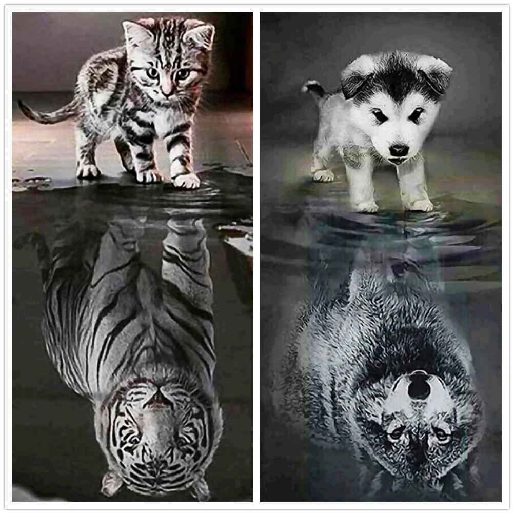 

Tiger 5D Diamond Painting Animal Reflection Art Painting DIY Diamond Embroidery Kit Home Decoration