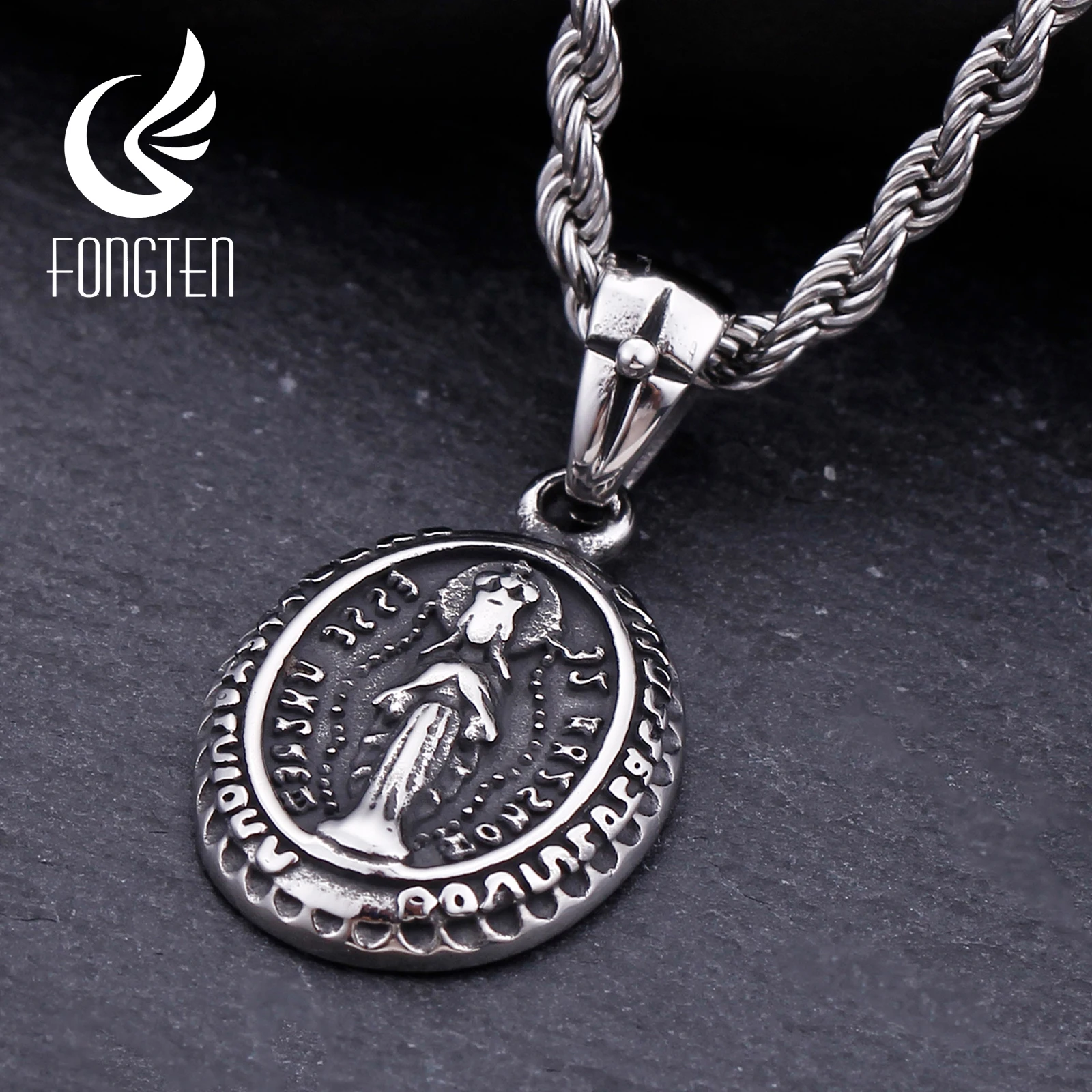 Мужской винтажный кулон Fongten из черной стали с длинной цепочкой Ювелирное