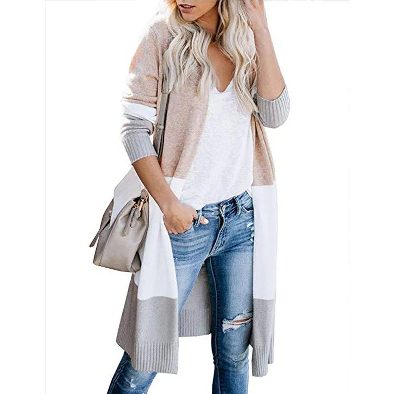 

New Knitted Sweater Women 2021 Autumn Winter Europe America V-Neck Khaki Yellow Loose Casual Fashion Long Cardigan Sweater N994