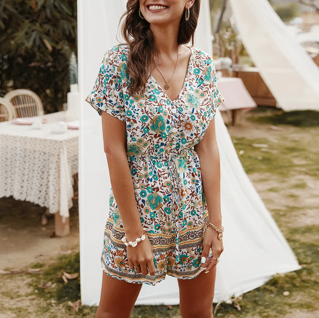 Женские комбинезоны с V-образным вырезом Летние повседневные боди коротким