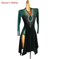 latin dance dress velvet diamond skirt mesh long sleeve performance clothes profession custom adult child competition clothing