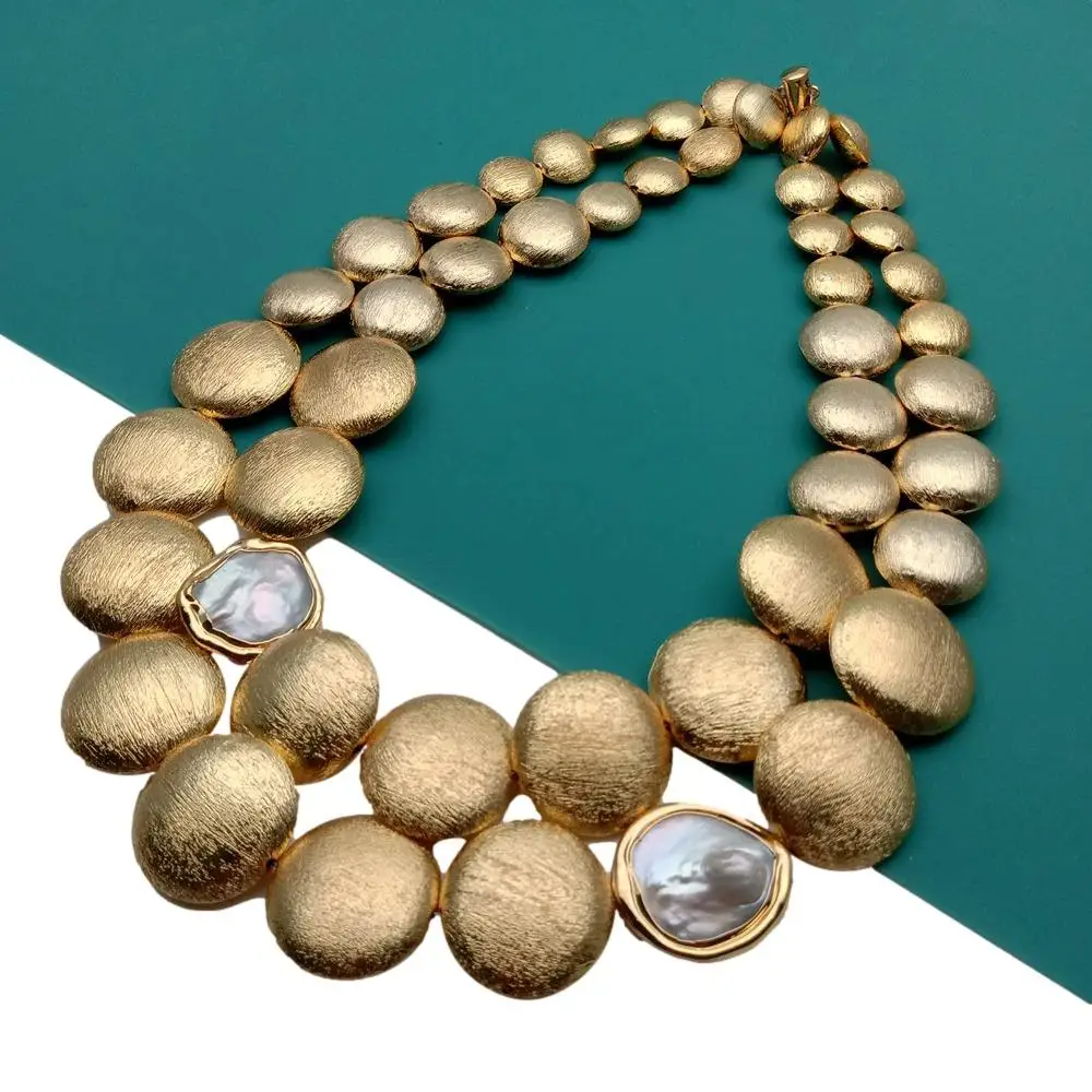 Y · YING 2-рядное позолоченное матовое ожерелье с бусинами в форме монет