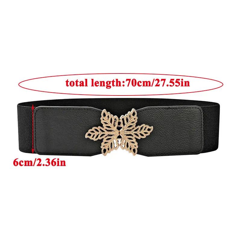 

Women Solid Color Elastic Belt Double Maple Leaf Shape Buckle Waistband Ladies Dress Coat Sweater Decorative Waistband