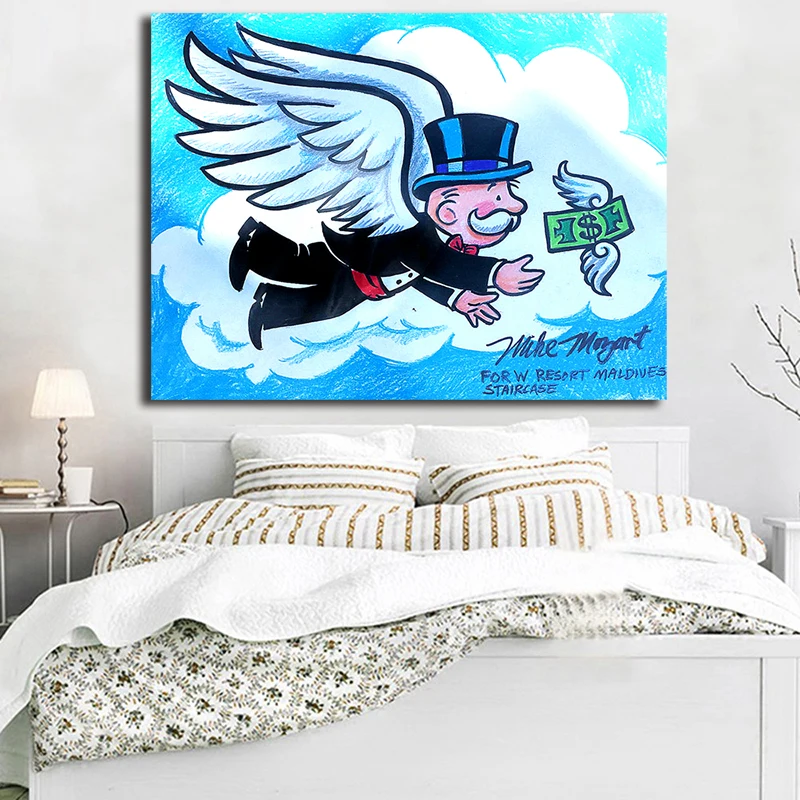 

Modular Canvas Angel Wings Pictures Alec Monopoly Painting Money Home Decor Cartoon Prints Poster For Living Room Frame Wall Art