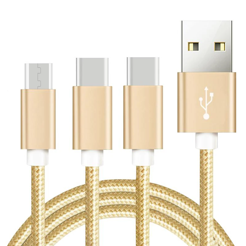 

3 in 1 USB cable for apple Android Type-C MicroUSB Nylon braided data charging cable for apple 12 samsung huawei honor