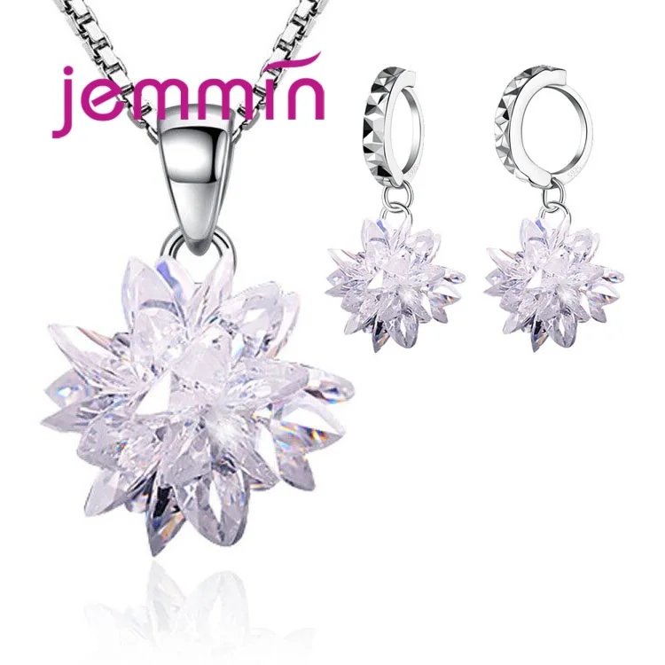 

New Classic 925 Sterling Silver Bridal Jewellery Sets for Women Wedding/Engagement Party Full Cubic Zircon Necklace Earrings