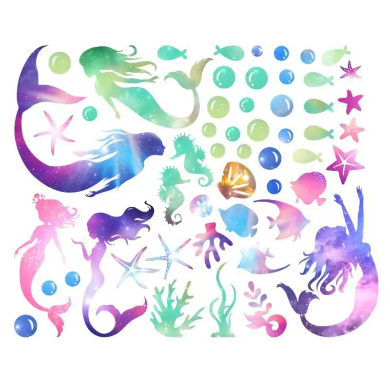 

2021 Colorful Mermaid Wall Sticker Cartoon Marine Life Personalized Children's Bedroom Creative Doodle Cartoon Marine Stickers