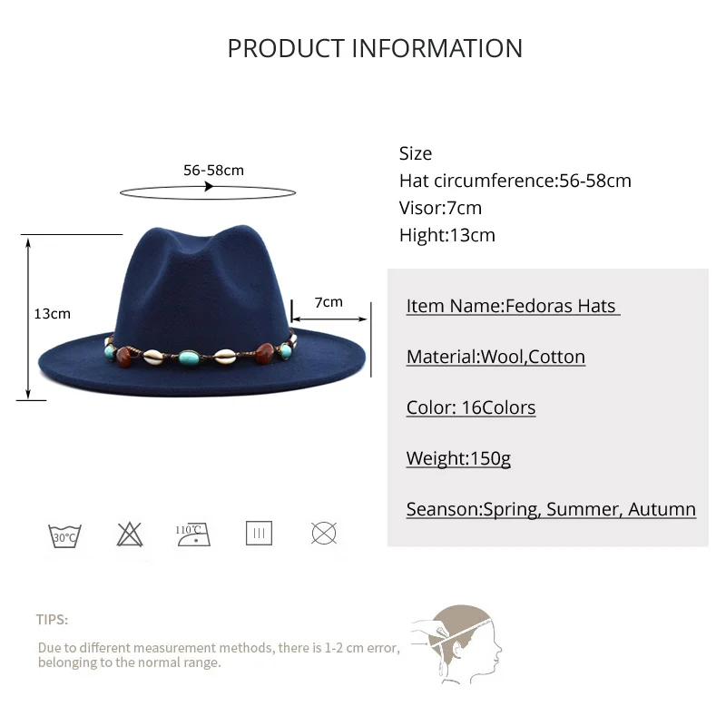 Fashionable Ladies Spring And Autumn Hat Wool Blended Hat Wide-Brimmed Gentleman Travel Jazz Hat Male Ethnic Wind Dome Hat F13