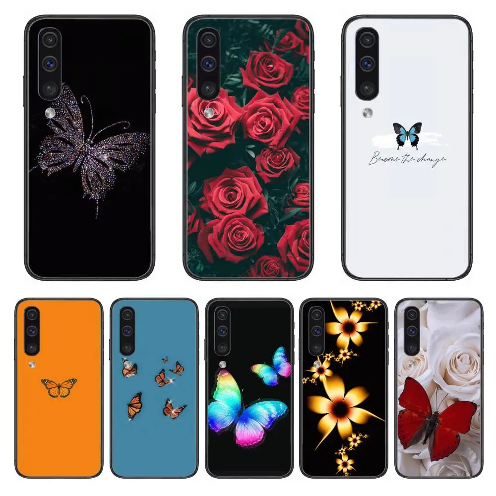

Butterflies and roses Phone Case Hull For Samsung Galaxy A 3 5 6 7 8 9 E 2018 Plus 2017 E S Black Shell Art Cell Cover TPU