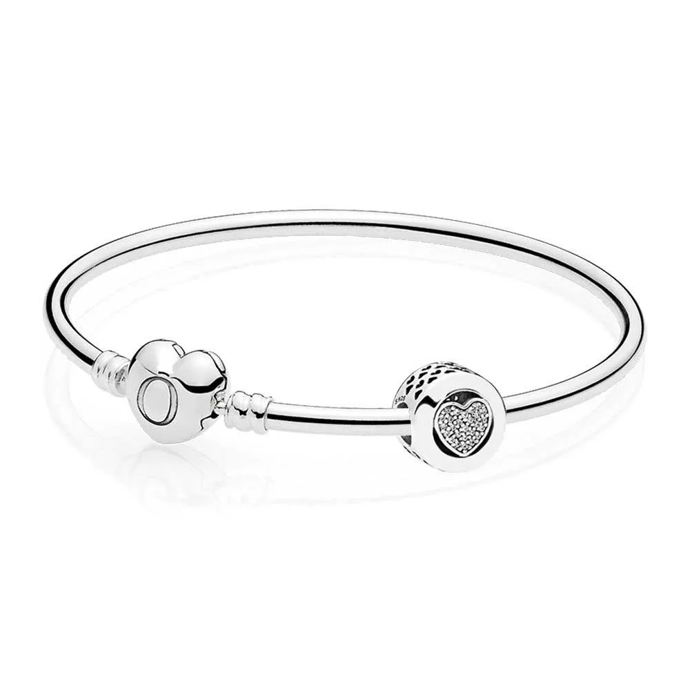 

NEW 925 Sterling silver Logo Heart Bracelet Gift Set Clear CZ fit DIY Original charm Bracelets jewelry gift A set of prices