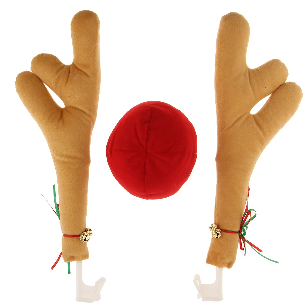 

Новинка, большие оленевые рога и красный нос, Рождественское украшение для автомобиля, праздничный Декор