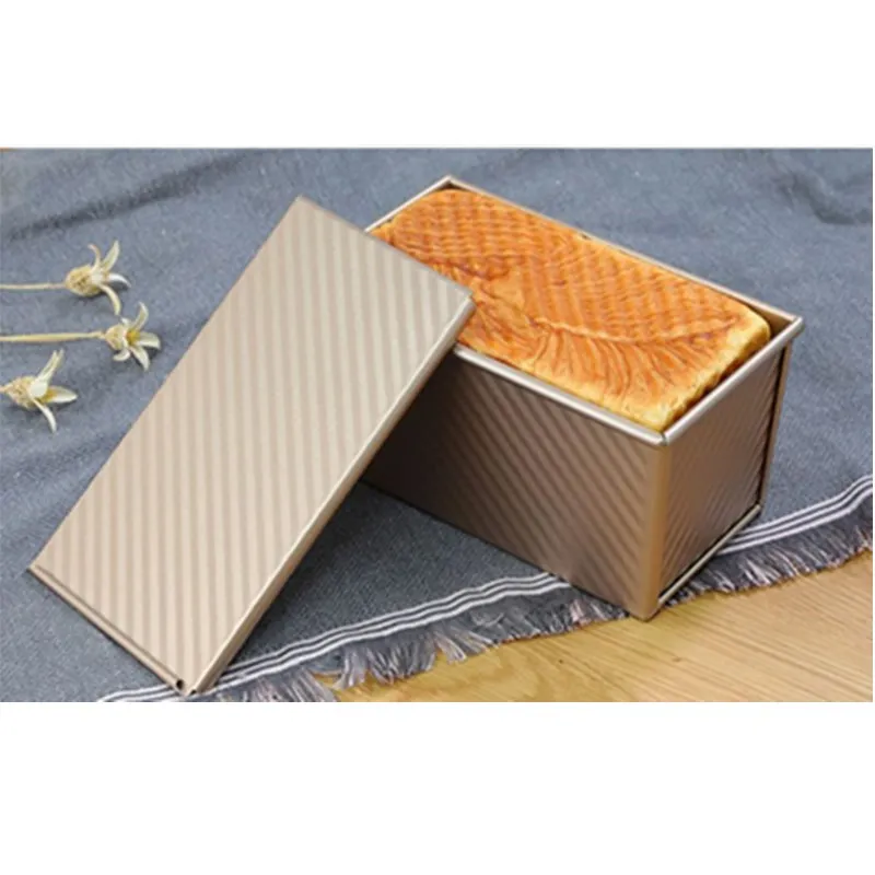 

Golden Carbon Steel Toast Mold Household Corrugated Toast Mold with Lid Non-stick Toast Box Cake Mould Baking Tool