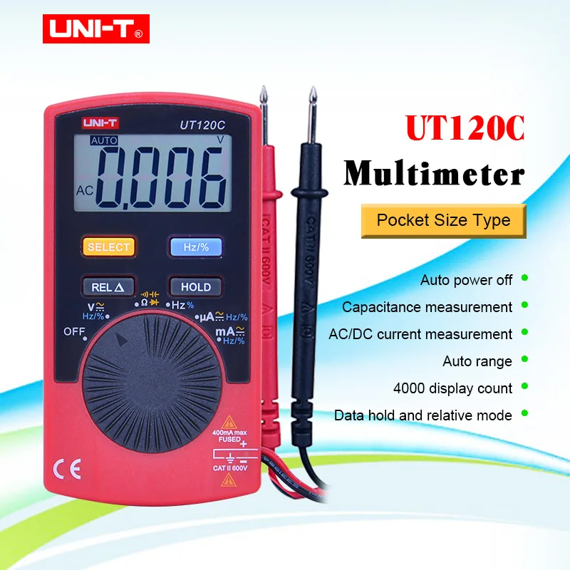 UNI T UT120C LCD Мини цифровой мультиметр портативный вольтметр тестер измеритель DC AC