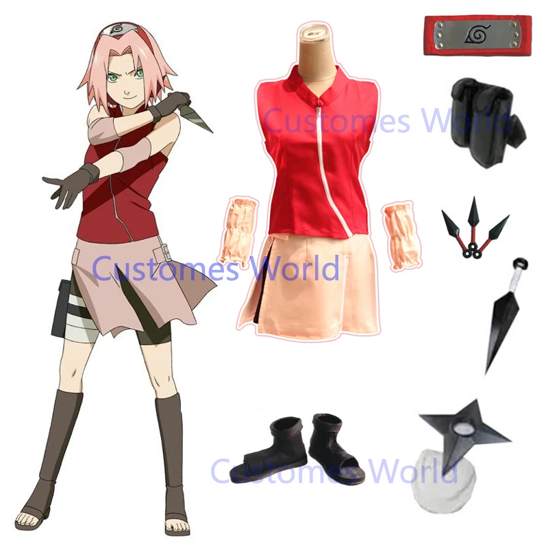 Костюм для косплея харито Шипуден Харуно Сакура Полный комплект с париком