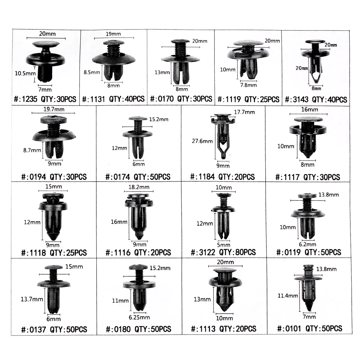 

655Pcs Car Push Retainer Clips & Plastic Fasteners Kit 17 Sizes Auto Push Pin Rivets Set Car Accessories