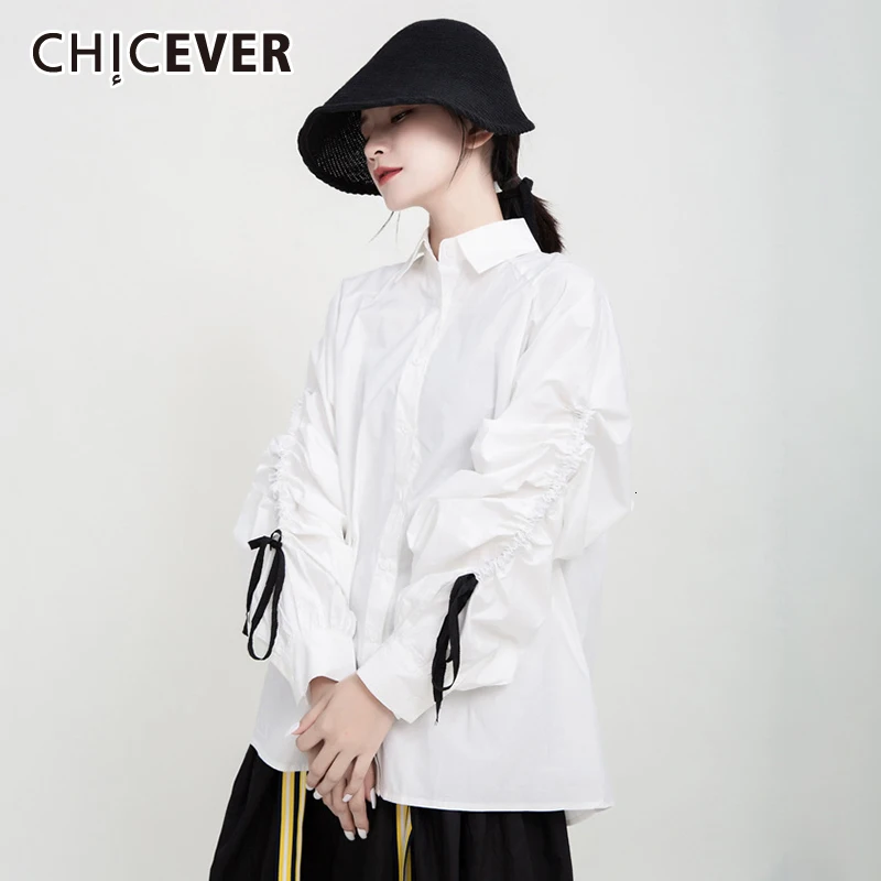 CHICEVER повседневные женские блузки на завязках с рюшами воротник лацканами фонарь