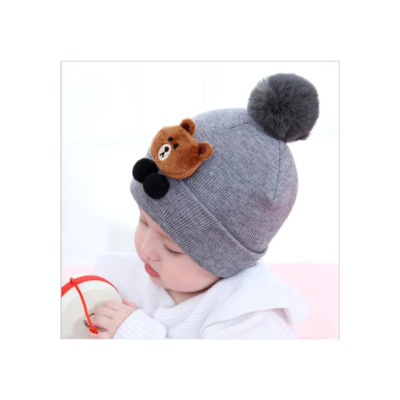 Grey single hat Новая детская шапка, шарф, осенняя и зимняя вязаная шапка в Корейском стиле для новорожденных мальчиков и девочек, шапка с помпонами, зимняя теплая шапка b - Цвет: Grey single hat