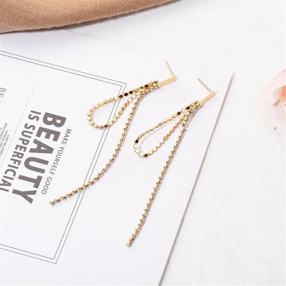 

Fashion Exquisite Long Tassel Earrings Female Chain Inlaid Zircon Ear Nails Goddess Temperament Charm Jewelry Wholesale